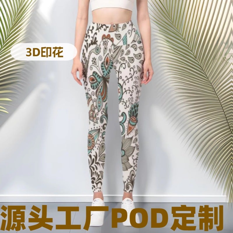 Quick-Drying Bottoming Tights Explosions Yoga Pants Women Waist Hip 3D Printed Leggings